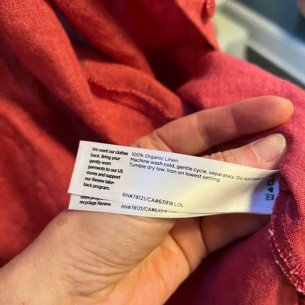 Eileen Fisher Linen Geranium Pink Classic Shirt Dress Size XS - Picture 8 of 8